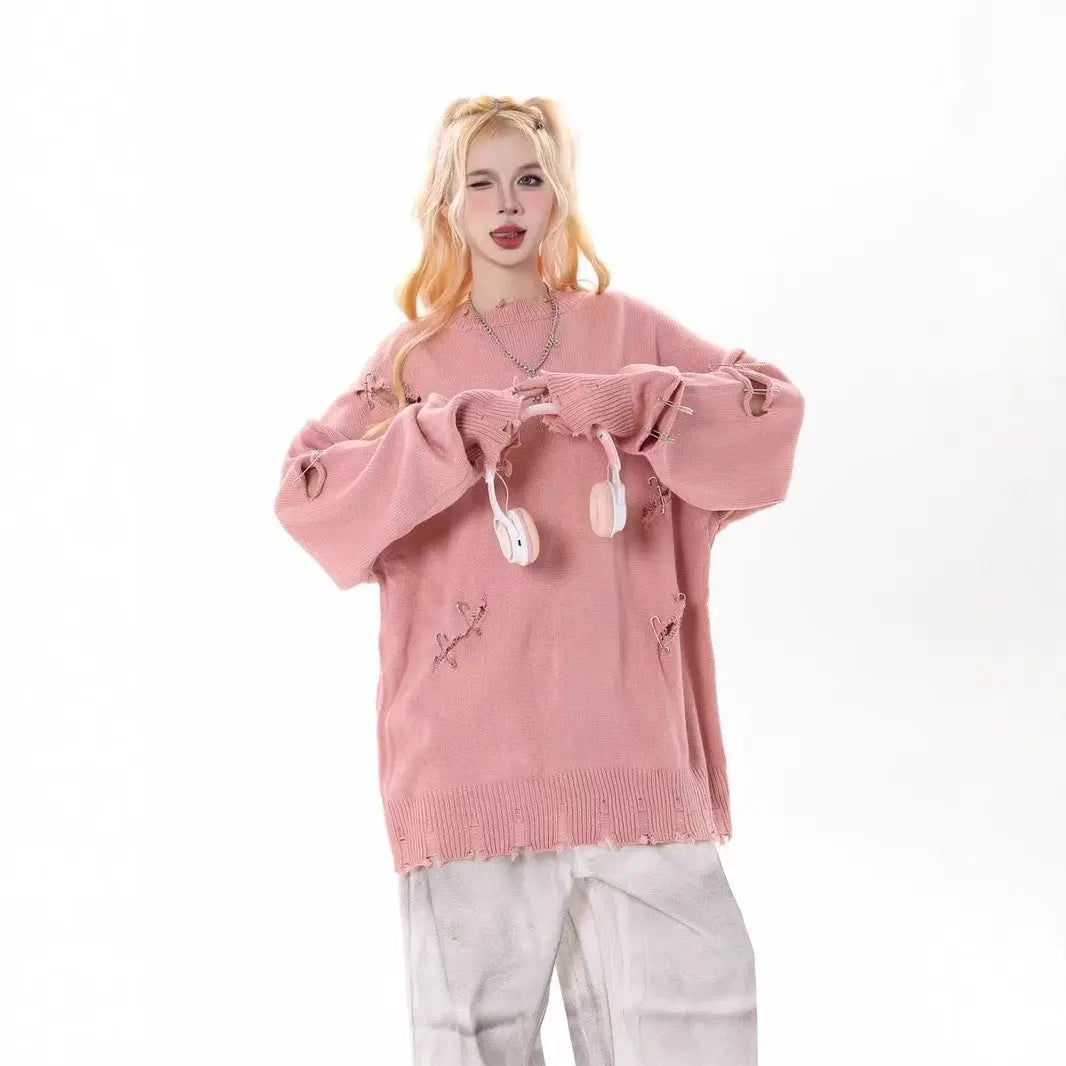 SAFETY PIN CUTOUT KNIT SWEATER - セーフティピンカットアウトダメージニットセーター - Mira Gemini
