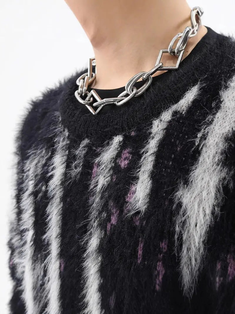 MOHAIR TOUCH SHAGGY STRIPE KNIT-モヘアタッチ シャギーストライプニット Mira Gemini