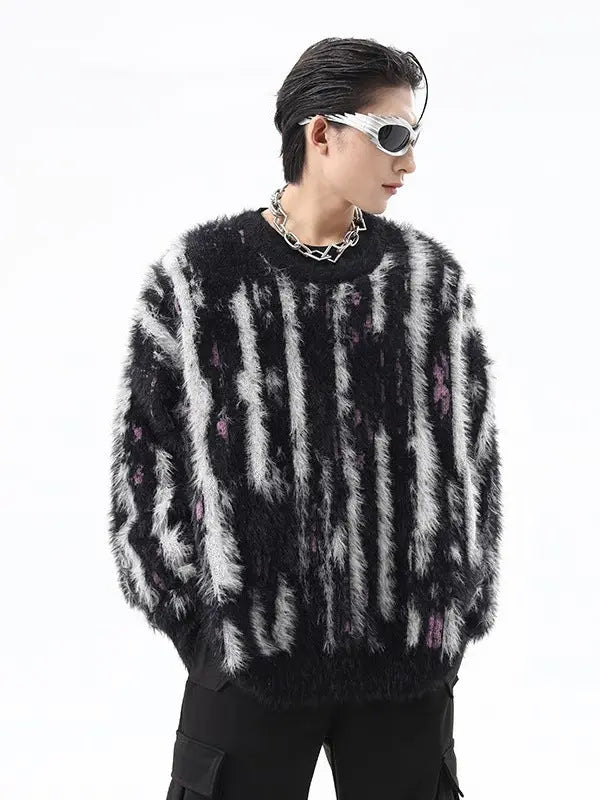 MOHAIR TOUCH SHAGGY STRIPE KNIT-モヘアタッチ シャギーストライプニット Mira Gemini