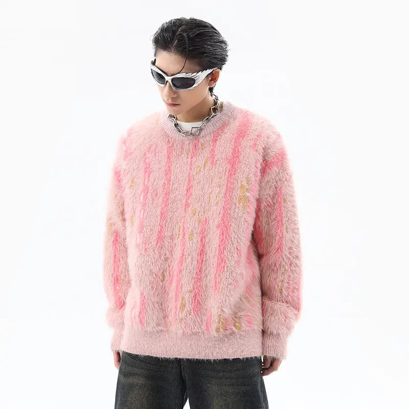 MOHAIR TOUCH SHAGGY STRIPE KNIT-モヘアタッチ シャギーストライプニット Mira Gemini