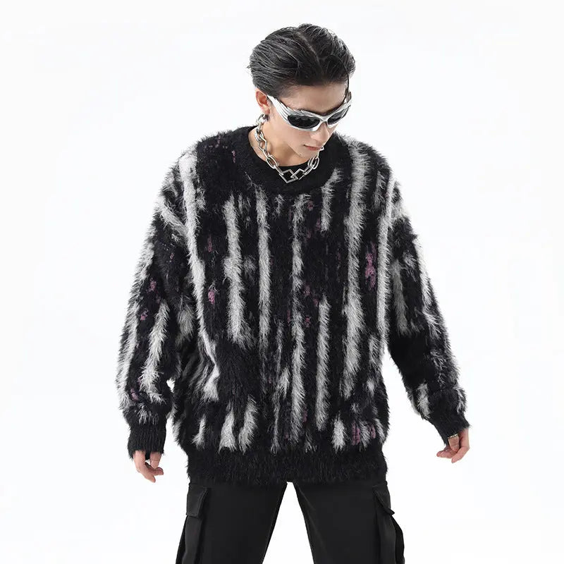 MOHAIR TOUCH SHAGGY STRIPE KNIT-モヘアタッチ シャギーストライプニット Mira Gemini