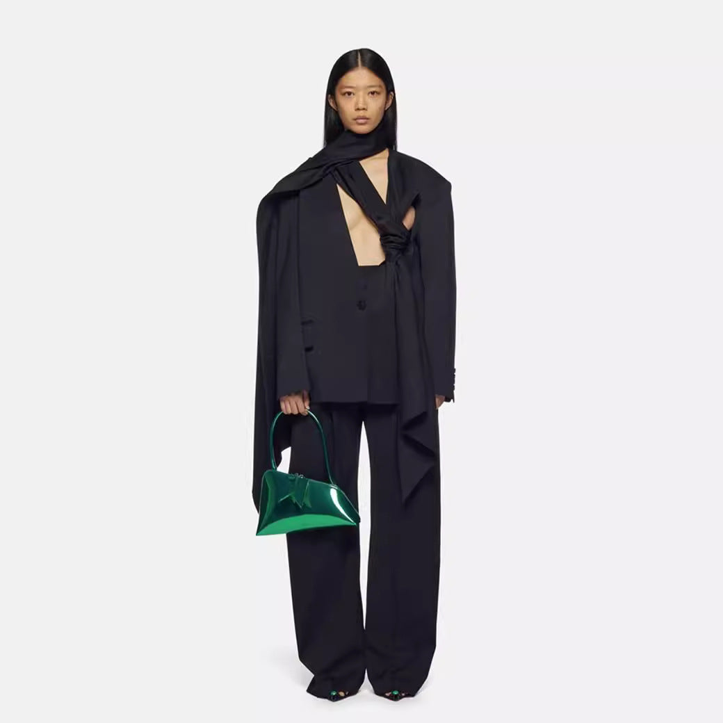 SCARF-CUT SUIT JACKET HIGH-WAISTED PANTS SET（スカーフカット ジャケット＆ハイウエストパンツ セットアップ）｜レディース