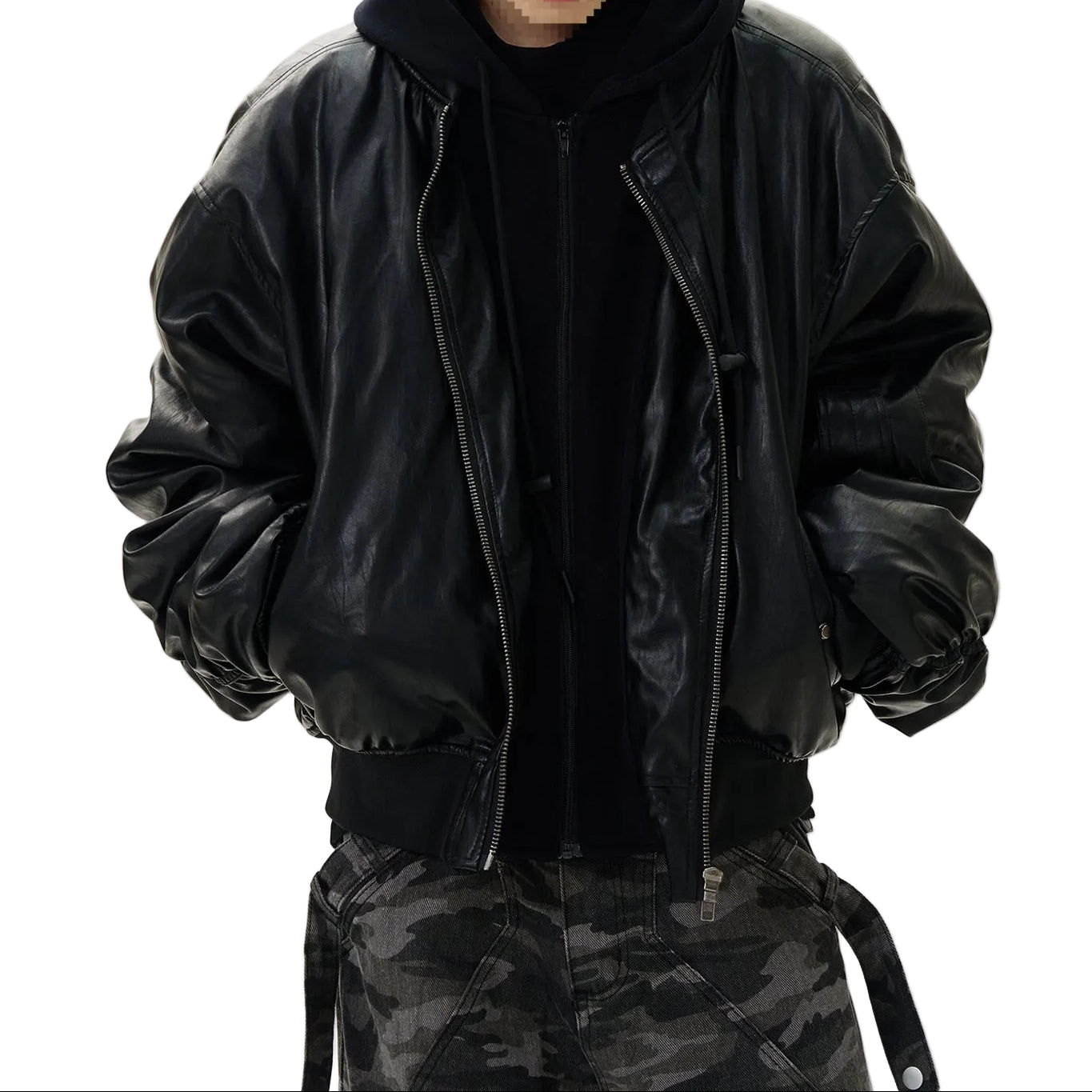 HEAVYWEIGHT BOMBER JACKET FAKE TWO-PIECE WITH HOOD（ヘビーウェイト ボンバージャケット フェイクツーピース フード付き）｜ユニセックス