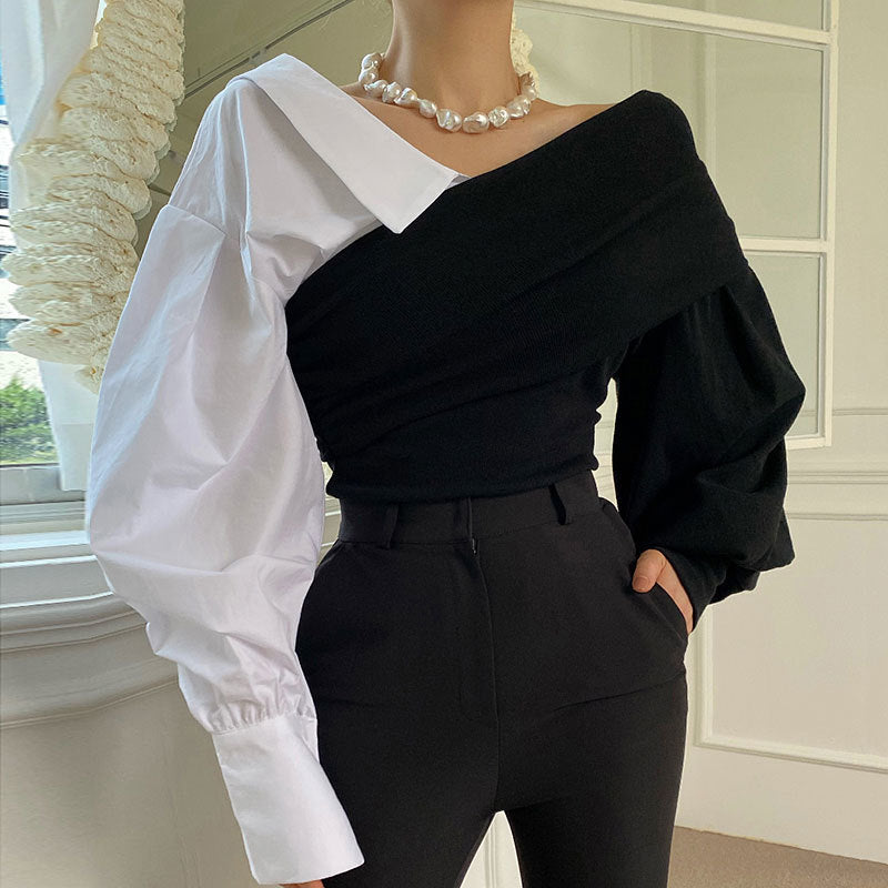 ASYMMETRIC OFF SHOULDER SHIRT（アシンメトリーオフショルダーシャツ）｜レディース