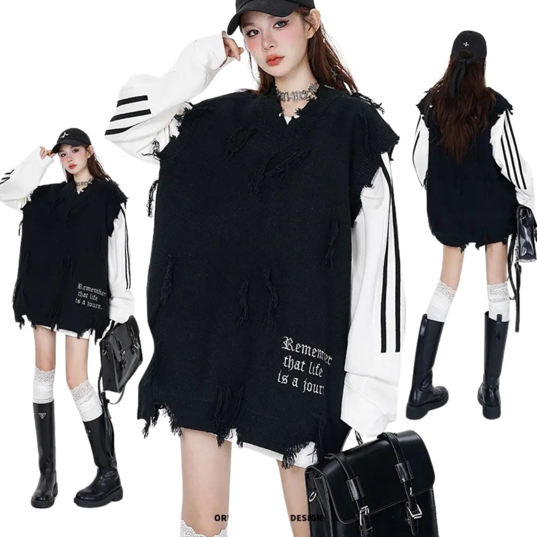DISTRESSED OVERSIZED KNIT VEST