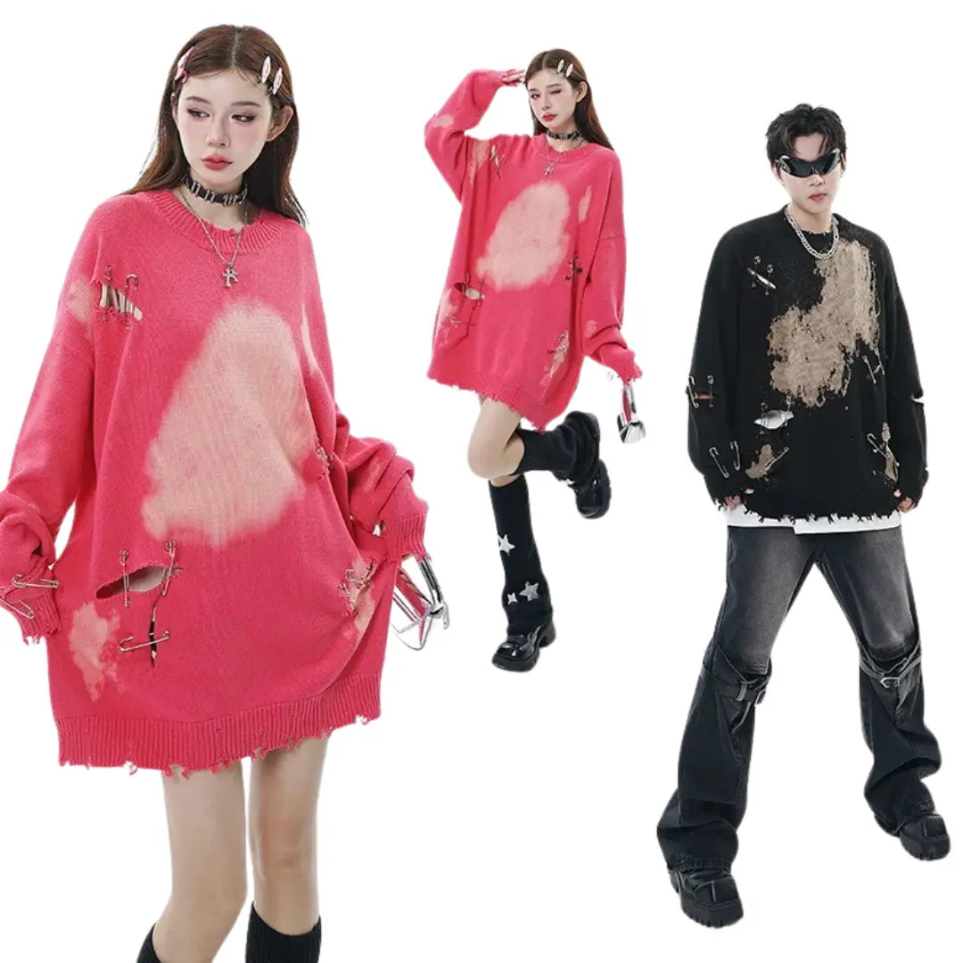 UNISEX DAMAGE DYE KNIT